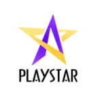 โลโก้ค่ายเกม PLAYSTAR ออกแบบด้วยตัวอักษร A สีม่วงอยู่ตรงกลางดาวสีเหลือง พร้อมคำว่า PLAYSTAR ด้านล่าง เป็นค่ายผู้ให้บริการเกมสล็อตและคาสิโนออนไลน์